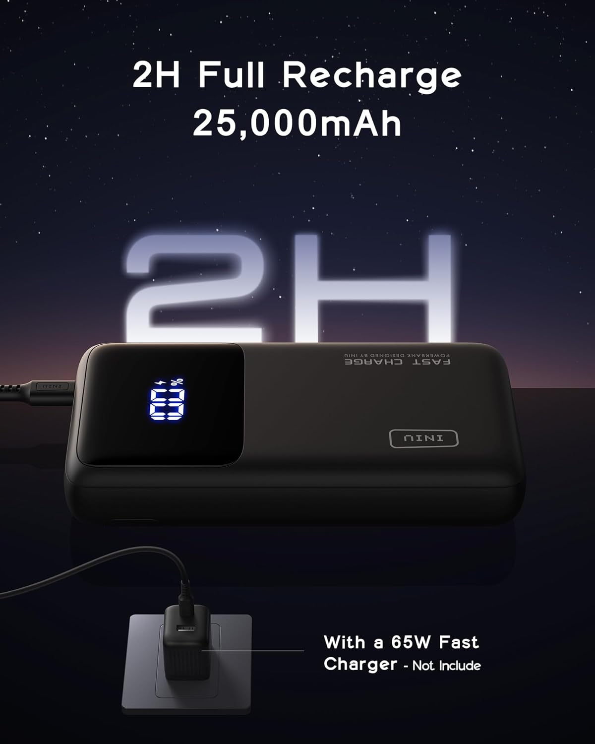 INIU Power Bank, 65W PD 25000mAh Portable Charger, Ultimate USB C 3-Output Fast Charging (Phone & Laptop) with Phone Holder Battery Pack for MacBook, iPhone, AirPods, iPad, Switch, Tablets.