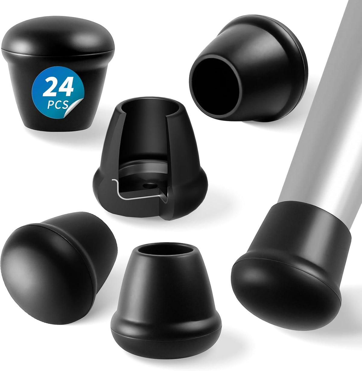 Capace din silicon RCHYFEED pentru picioare de scaun, baza cu metal, set 24 bucati, Boden mit Metall-24Pcs, negre