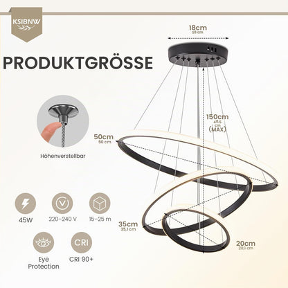 Lampa suspendata KSIBNW 3 Rings LED 45W 3800 lm, reglabila