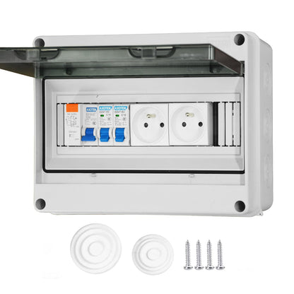Boîte à fusibles en saillie IP65 01 Simmpatuu-Coffret électrique étanche IP65 équipé Livré,DZ 30mA AC Interrupteur de Fuite, 1 Disjoncteur 16A,2 prise modulaire 16A 2P+T