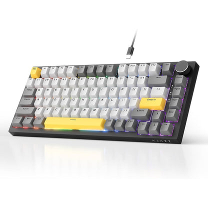 AK820 75% Wired RGB Gasket Mechanical Keyboard with Volume Knob, South Facing LED, Poron Foam, PBT Keycaps, Custom Programmable Hot-Swap Keyboard