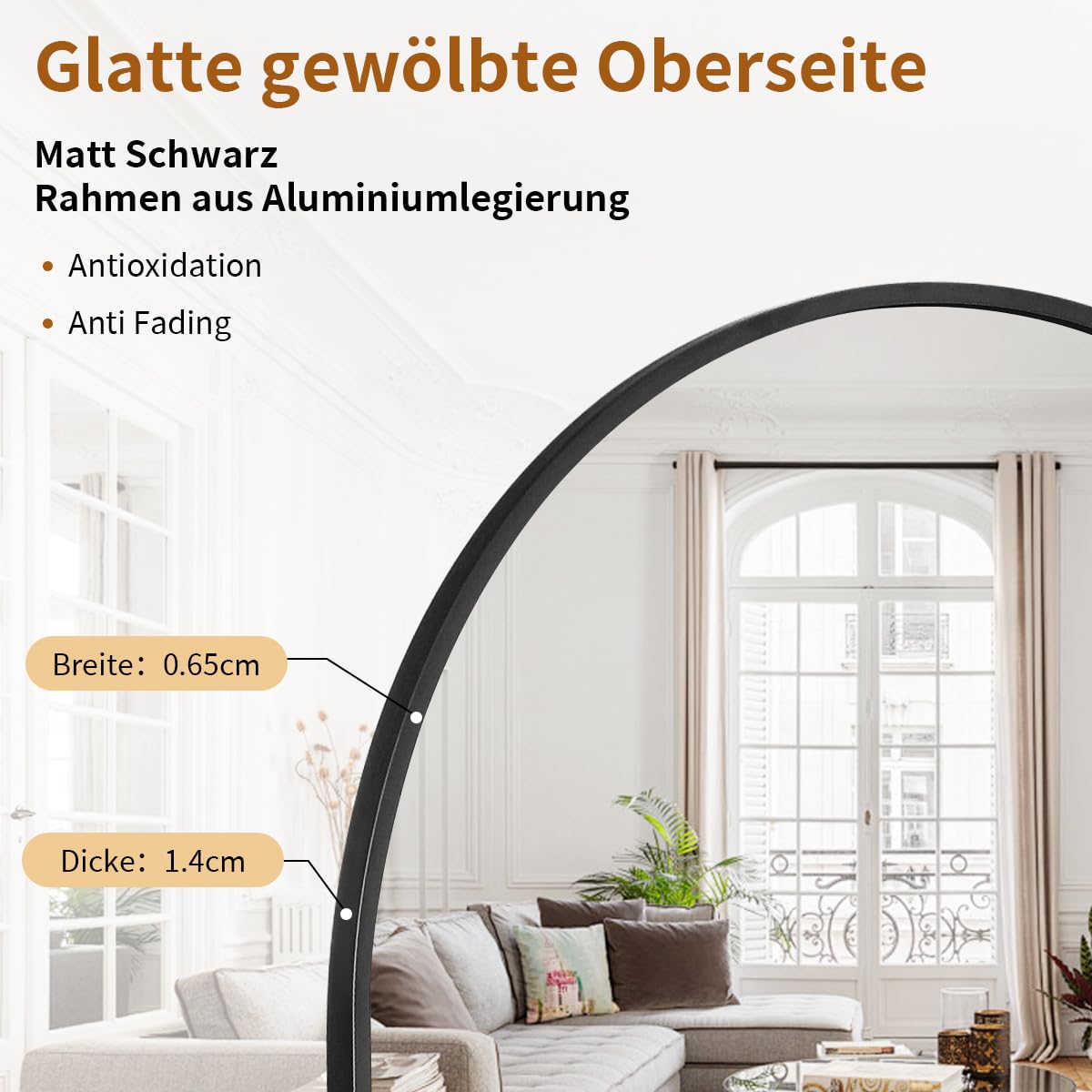 Oglinda Koonmi Arched 30x67 cm, cadru metalic, montaj perete
