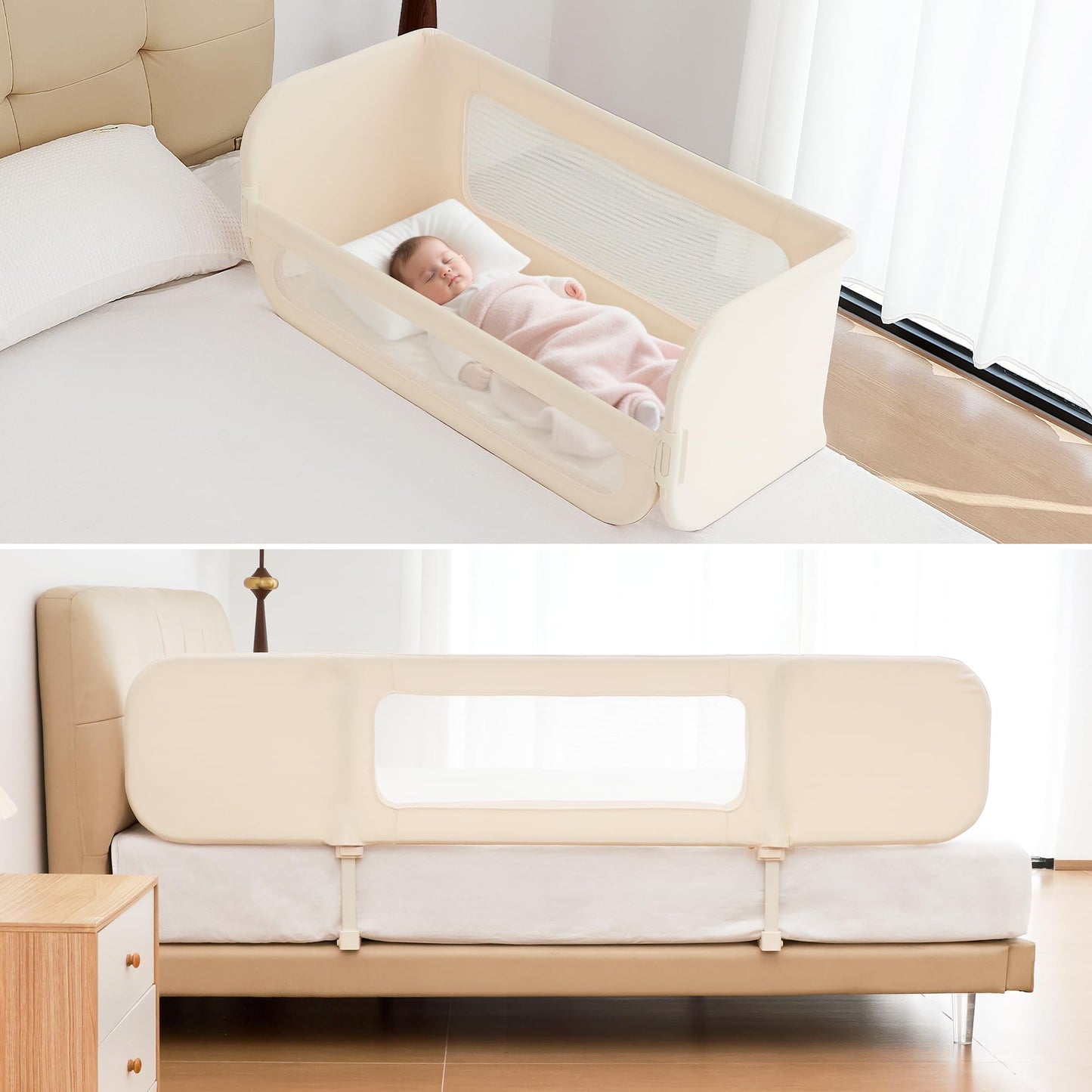 Protectie pat BabyAlly TA12-G 2 in 1 pliabila 185 cm crem
