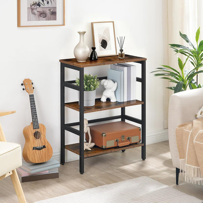 Etajera tip scara HOOBRO cu 3 niveluri, 60 x 28 x 81 cm, maro rustic si negru