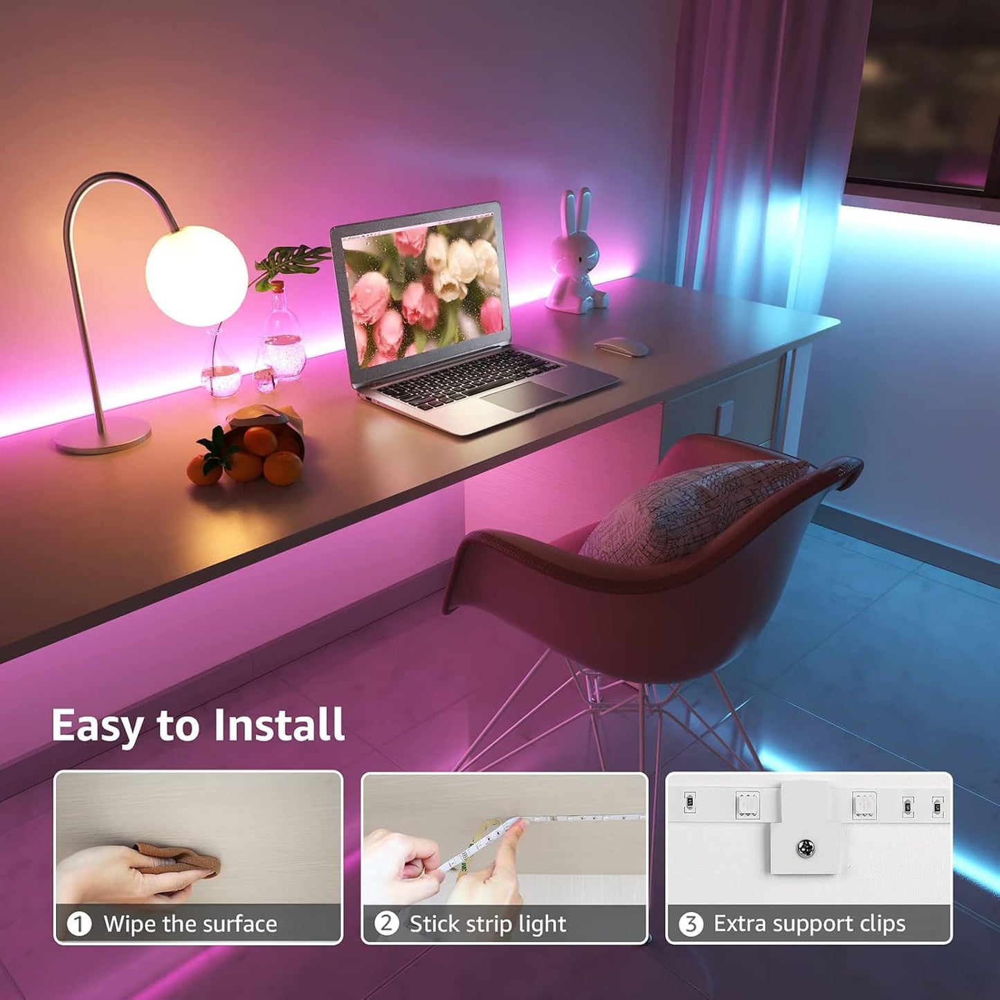 LE LED Strip 15 m, LED Strip, RGB Band, 5050 SMD LED Strips, 12 V, Self-Adhesive Light Strip with 44 Button Remote Control, Flexible LED Strip, LED Fairy Lights for Home, Party, Bar, TV, (2 x 7.5 m)