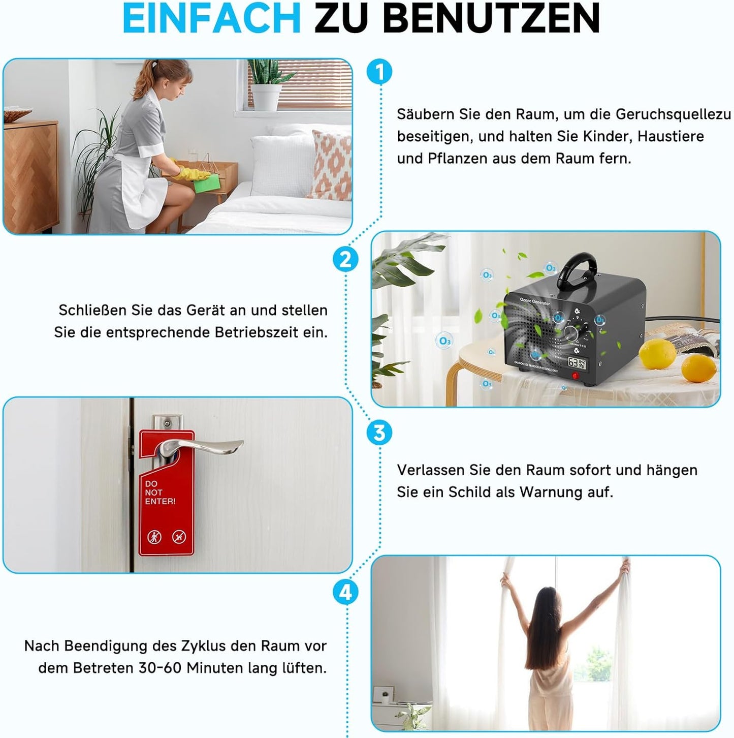 Ozone Generator, 60,000 mg/h Ozone Device with Temperature and Humidity Display, Ozone Air Purifier with 120 Min Timer, for Car, Home, Room, Smoke, Pet Odours and Kitchen Odours, Black