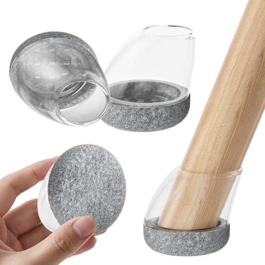 Set 24 capace din silicon RCHYFEED pentru picioare de scaun inclinate, transparente cu fetru gri, marimea S 14-20 mm