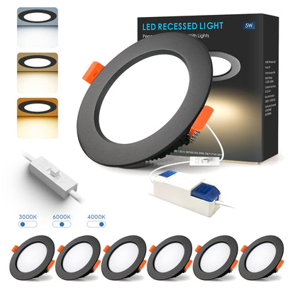 Set 6 Spot LED incastrat 9W IP44 230V negru BAGZY, 900lm, 3 culori lumina