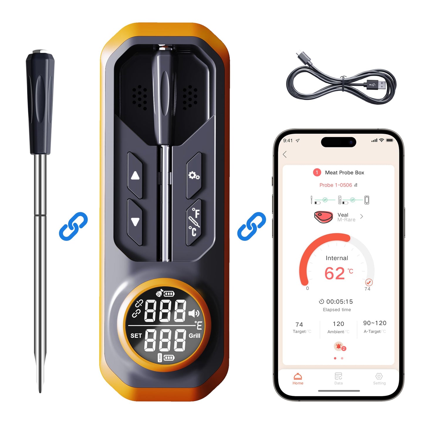 Termometru carne GRAM PRES GP-BBQ2311 Bluetooth 500ft, digital