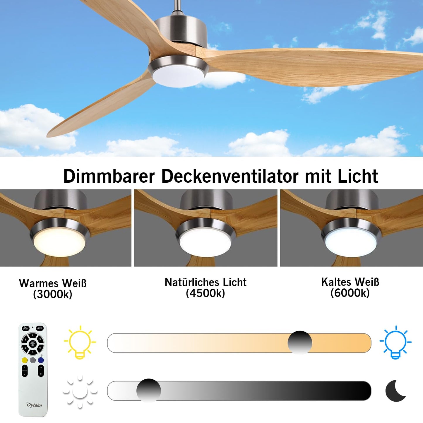 Ventilator tavan Ovlaim 165 cm Wi-Fi LED 6 viteze motor DC silentios