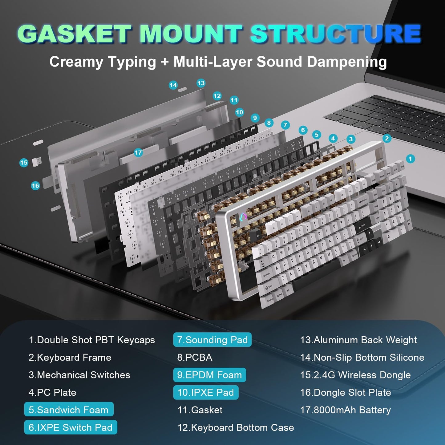 Tastatura mecanica YUNZII AL98 QMKVIA wireless 8000mAh RGB