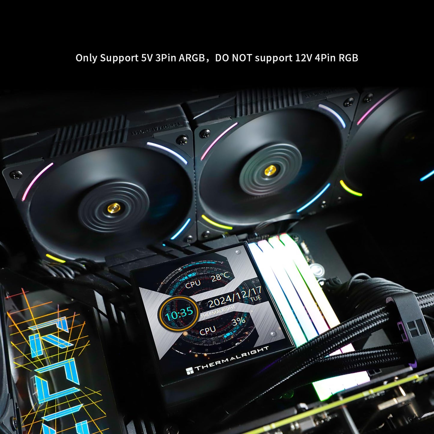 Thermalright Hyper Vision 360 ARGB Black AIO CPU Liquid Cooler,IPS LCD Screen with 480x480 Resolution,for AM5/Intel LGA1851/1700,3.95in Magnet-Absorbent LCD Screen for Images,Black CPU Water Cooling