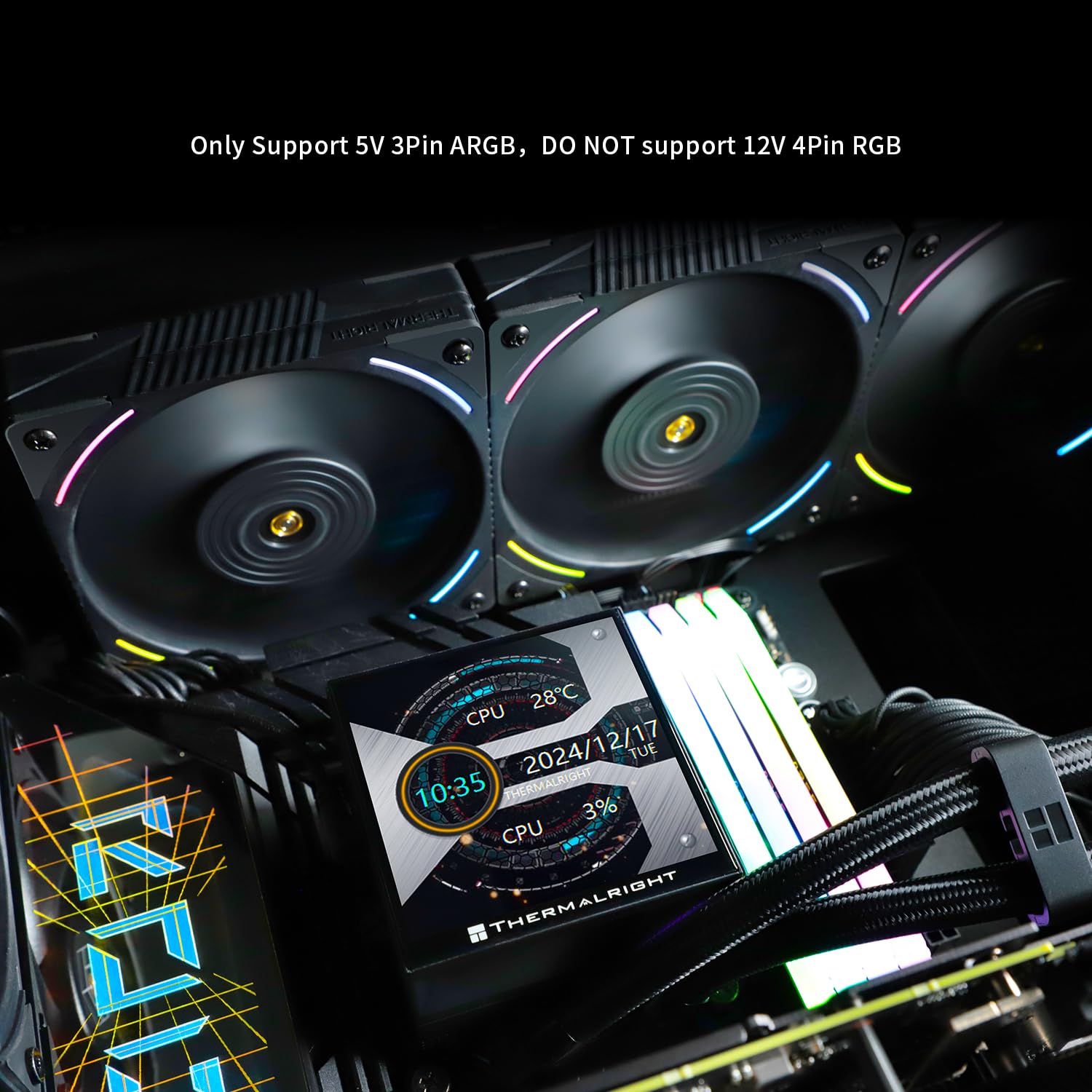 Thermalright Hyper Vision 360 ARGB Black AIO CPU Liquid Cooler,IPS LCD Screen with 480x480 Resolution,for AM5/Intel LGA1851/1700,3.95in Magnet-Absorbent LCD Screen for Images,Black CPU Water Cooling