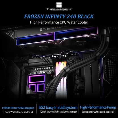 Thermalright Frozen Infinity 240 Black Liquid CPU Cooler,Double PWM Fans with 2000RPM,Desktop CPU Aio Cooler,for AM4/AM5&Intel LGA1150/1151/1200/2011/1700/1851,Infinity Mirror PC CPU Water Cooler