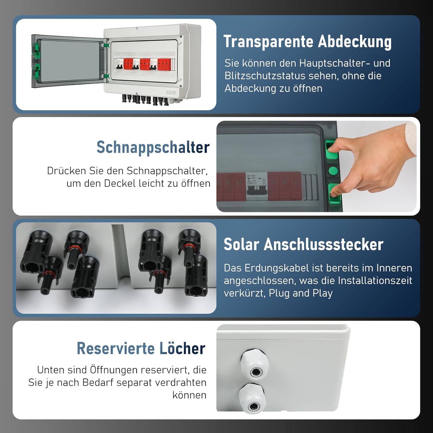 SROCHN Surge Protection PV DC 32A 1000V Lightning Protection Circuit Breaker IP65 Waterproof 3 Strings 18 Modules Solar PV Connection Box