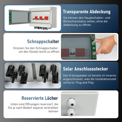 SROCHN Surge Protection PV DC 32A 1000V Lightning Protection Circuit Breaker IP65 Waterproof 3 Strings 18 Modules Solar PV Connection Box