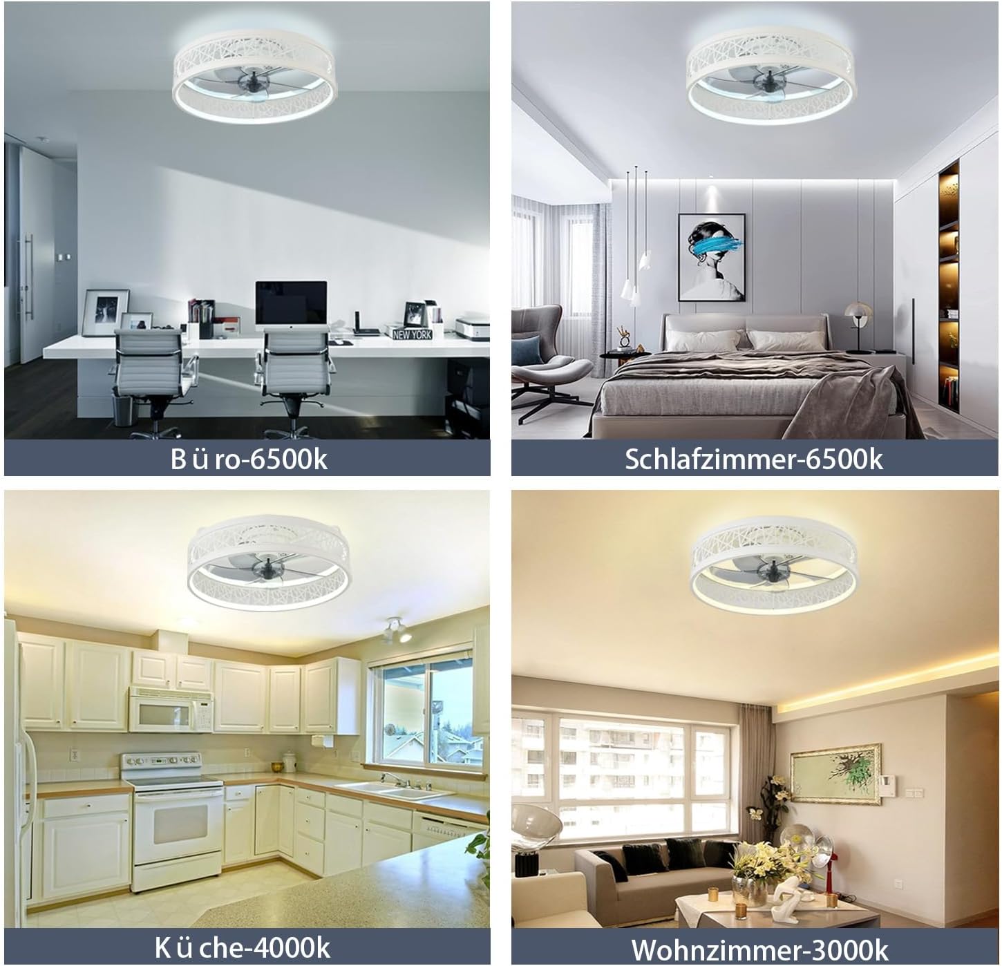 Ceiling Fan with Lighting LED 60 W Ceiling Light with Fan Modern Quiet Ceiling Light with Remote Control Dimmable 6 Speeds Lamp with Fan for Living Room Bedroom White