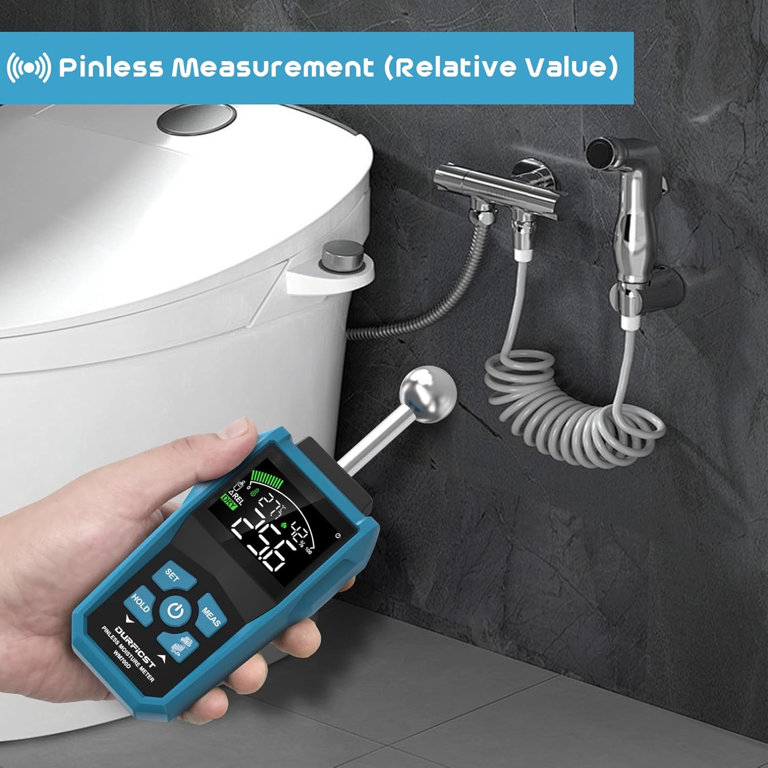 Moisture Meter, DURFICST Moisture Meter Wall, Pin & Pinless Moisture Meter with Colour LCD and Acoustic Alarm, Detects 20-40 mm Walls, Wood, Masonry, Concrete and Other Building Materials