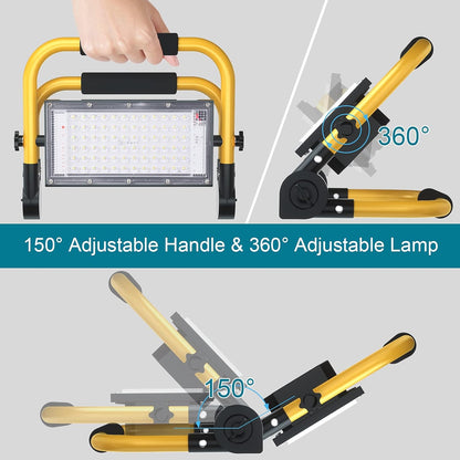 ERAY LED Construction Spotlight, 8000LM 13500mAh LED Work Light with Remote Control, 4 Modes, Power Bank, Timer, 70 LED, Solar & USB Charging, Job Site Lighting