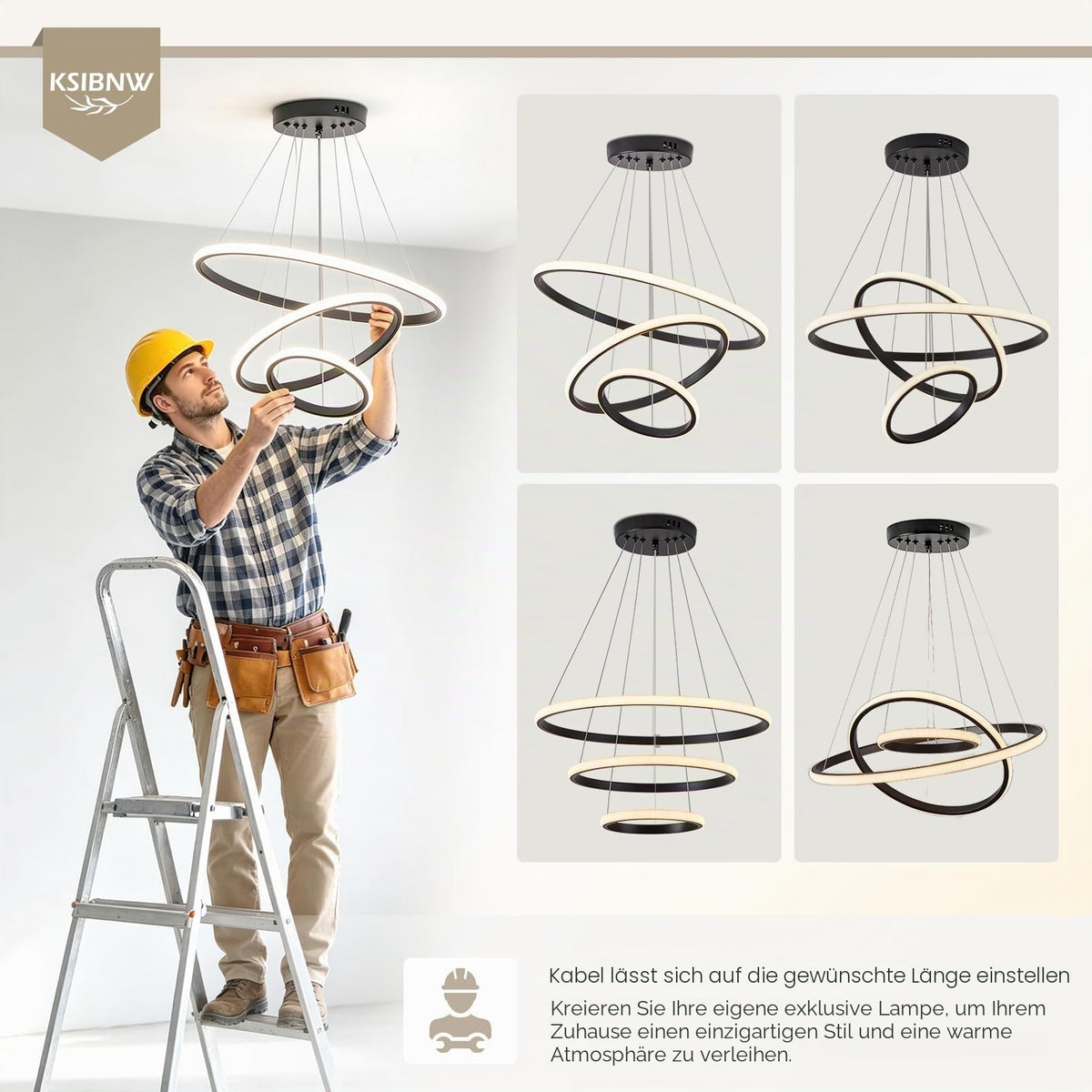 Lampa suspendata KSIBNW 3 Rings LED 45W 3800 lm, reglabila
