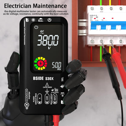 BSIDE Smart Digital Multimeter with IR Thermometer 12:1 High Voltage Diode Tester 9999 Counts Dual Powered Electrical Tester Multifunction Voltage Capacitance Meter for HVAC LED Automotive Electronic