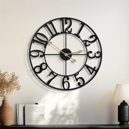 Ceas de perete HAITANG 47 cm metal negru silentios cu cifre arabe