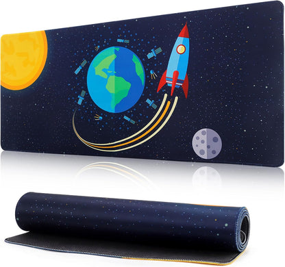 Mouse Mat Gaming Mouse Mat XXL 900 x 400 mm Desk Mat Large Mouse Mat White Mouse Pad Mouse Pad Earth Rocket Mouse Mat with Motif for PC Office Desk Mat Laptop Computer