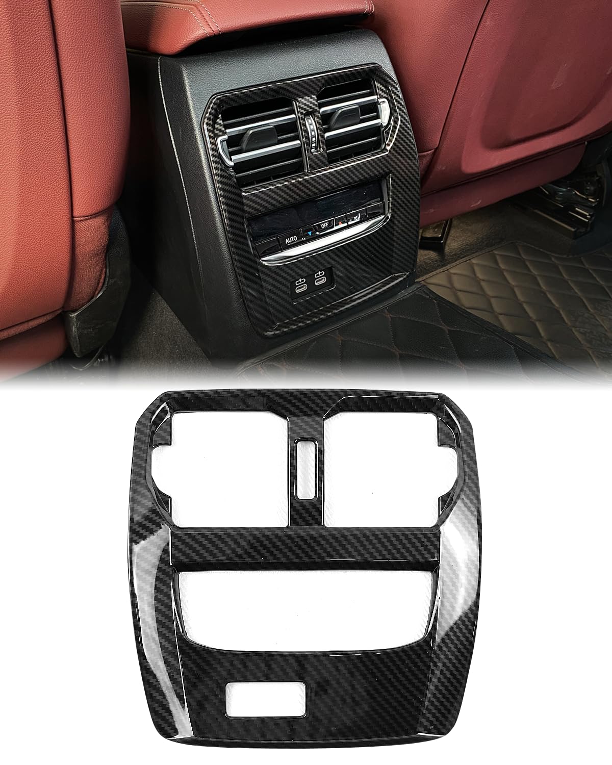 Ornamente grila aer spate G20 BMW, stil carbon, protectie panou AC