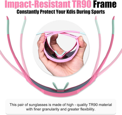 X-TIGER Children's Cycling Glasses Polarised Sports Glasses UV400 for Boys Girls Age 6-14 Years Outdoor Sports Sunglasses