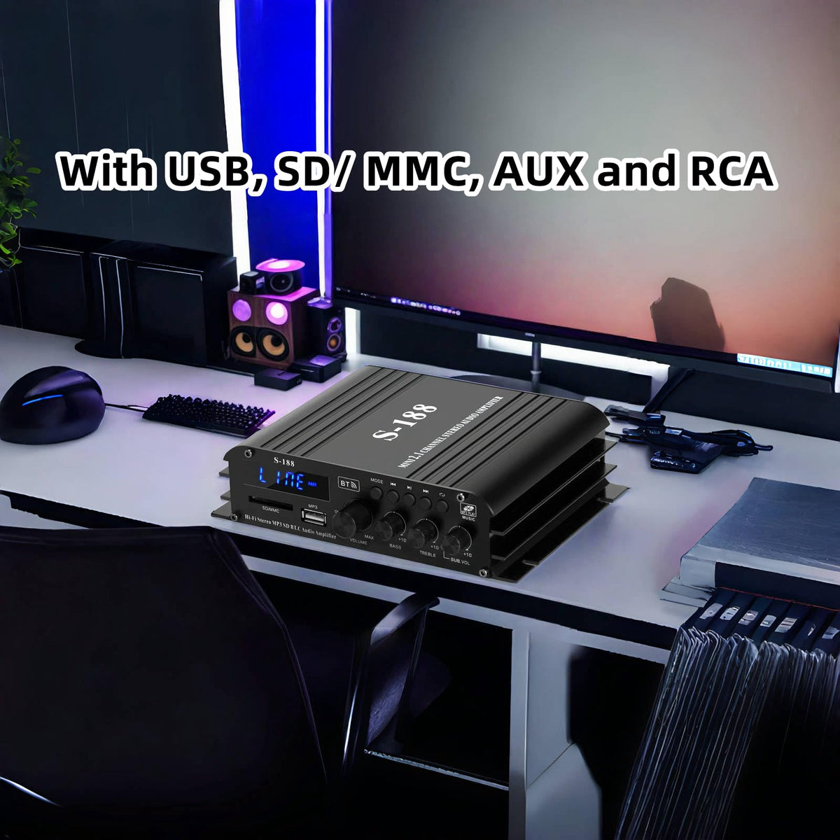 Amplificator 800W S188 Bluetooth 5.0 2.1 canale