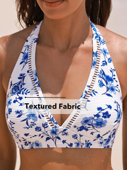 Costum de baie L - CUPSHE Two Piece High Waisted Halter Textured