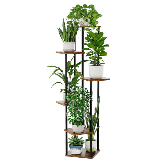 Suport plante Bamworld 6 niveluri metal si lemn 130 cm maro