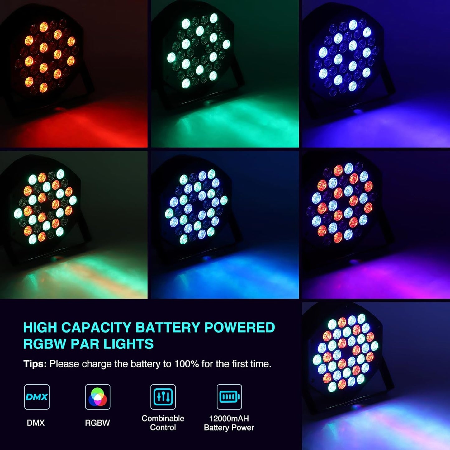 Litake Lumini DJ Par, 36 LED RGB, Activare Sunet, Control DMX si Remote, 7 Moduri, Set 2 Bucati pentru Petreceri, Nunti si Evenimente
