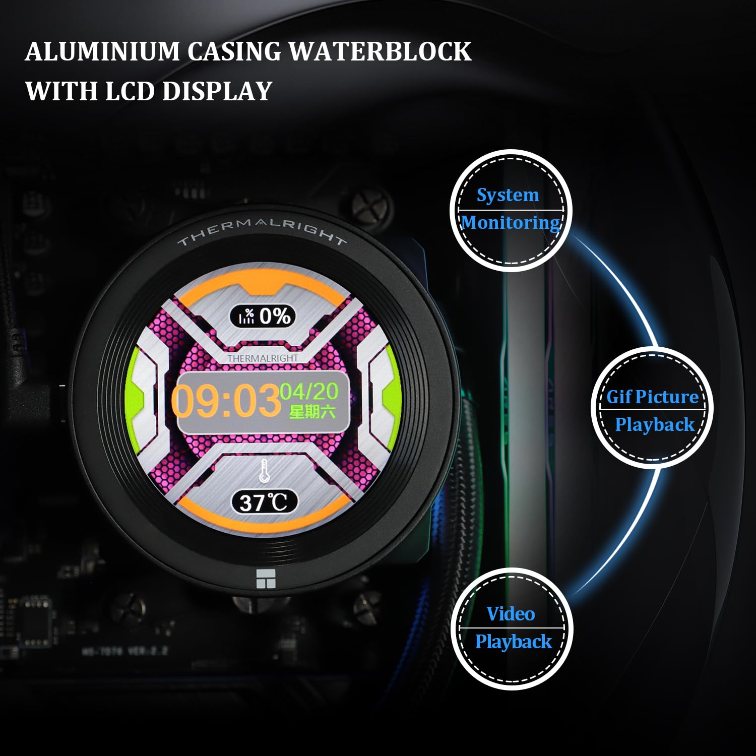 Thermalright CORE Vision 360 Black CPU AIO Cooler,IPS LCD Screen with 480 * 480 Resolution,for AM5&Intel 1700/1851,High-Performance 360 Specs Water-Cooled Radiator with 2.1in Removable Display
