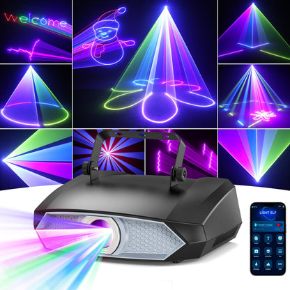 Glowingstage Lumina Disco Profesionala pentru Petreceri, Proiector 3D Animatii DIY cu Bluetooth App, DJ Disco Light cu DMX512 pentru Club, Bar, Halloween si Craciun