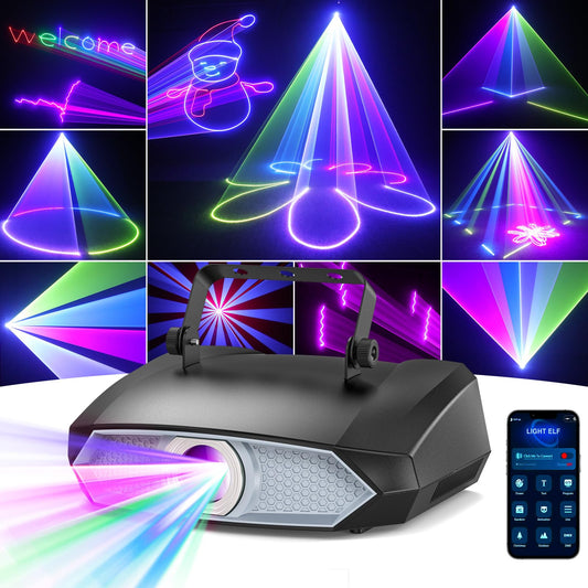 Glowingstage Lumina Disco Profesionala pentru Petreceri, Proiector 3D Animatii DIY cu Bluetooth App, DJ Disco Light cu DMX512 pentru Club, Bar, Halloween si Craciun