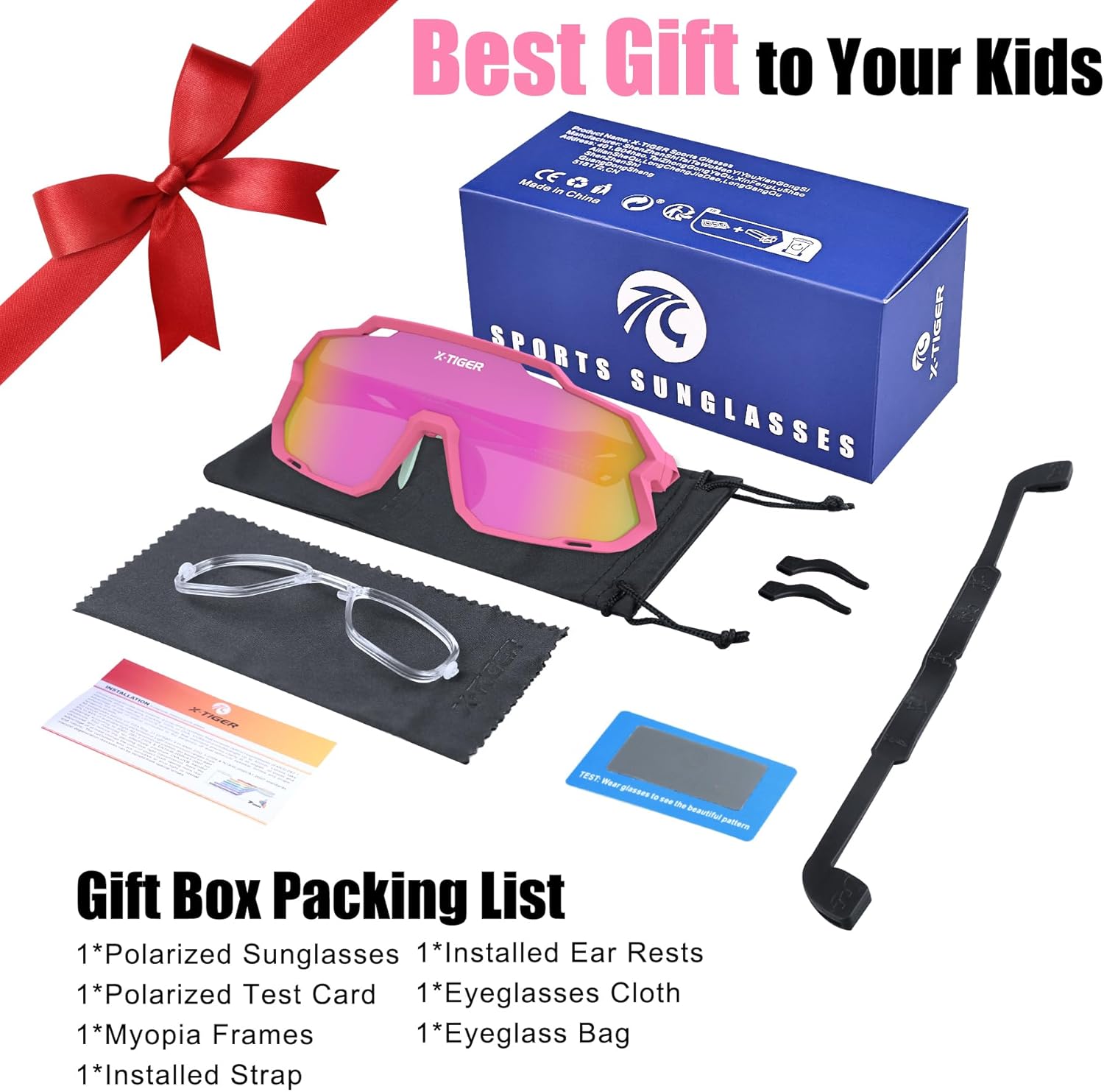 X-TIGER Children's Cycling Glasses Polarised Sports Glasses UV400 for Boys Girls Age 6-14 Years Outdoor Sports Sunglasses