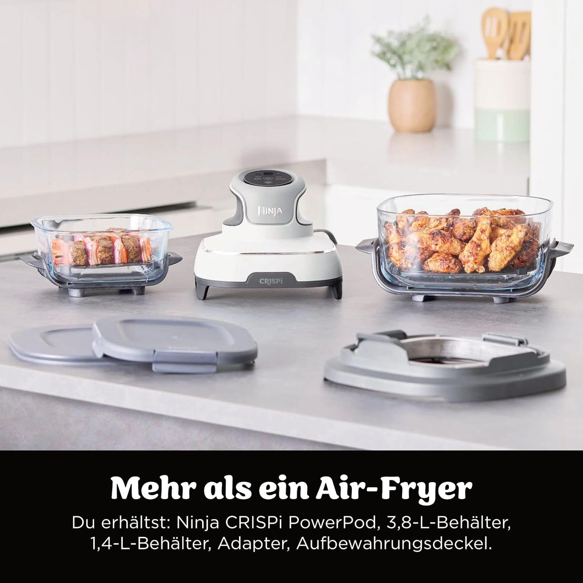 Friteuza cu aer cald portabila Ninja CRISPi, 3.8 L si 1.4 L, alba