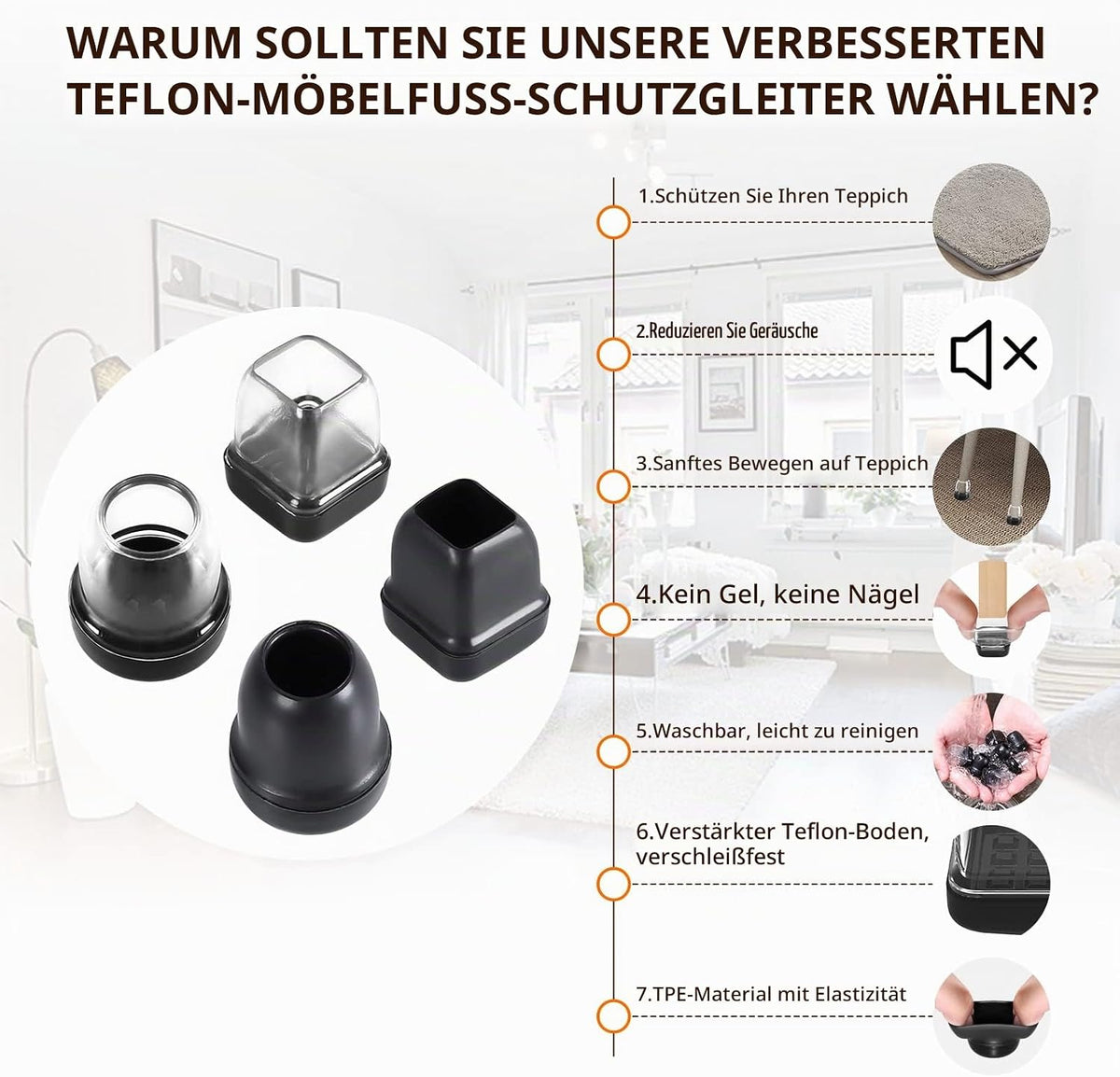 Capace rotunde RCHYFEED pentru picioare de scaun, 14-19 mm diametru, negre, set 24 bucati