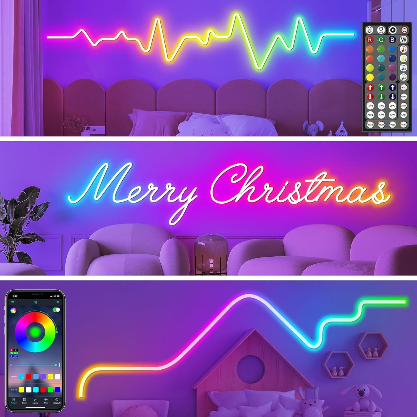 LETIANPAI 45m Neon Rope Lights, Flexible LED Cord Lights Controlled with App/Remote, Multiple Modes, IP65 Outdoor RGB Light Waterproof, Music Sync Led Neon