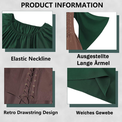 FOVER Medieval Gothic Clothing Women's Traditional Irish Dress Renaissance Green Dresses Carnival Halloween Costume Pirate Cosplay Outfit with Head Chain Flower Wreath Elf Ears Overknee Socks