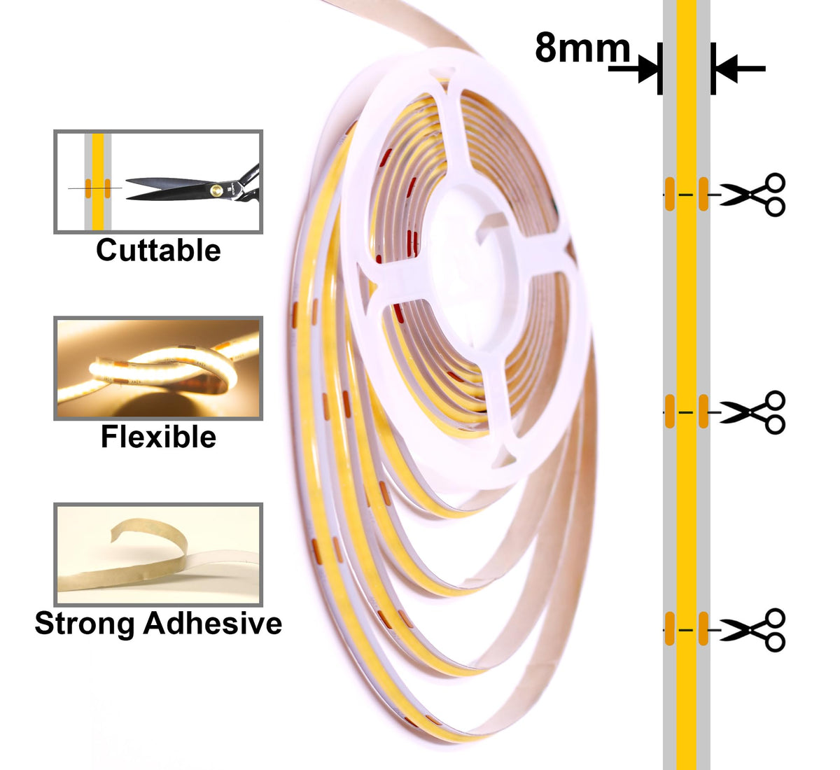 Banda LED ACELUMO COB 3M 3000K Dimmabila cu Telecomanda 24W