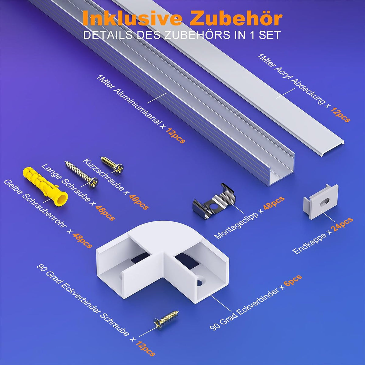Set 12 profile LED Chesbung din aluminiu, forma U, 1 m, pentru benzi de pana la 16 mm, cu capac alb laptos, compatibil Philips Hue