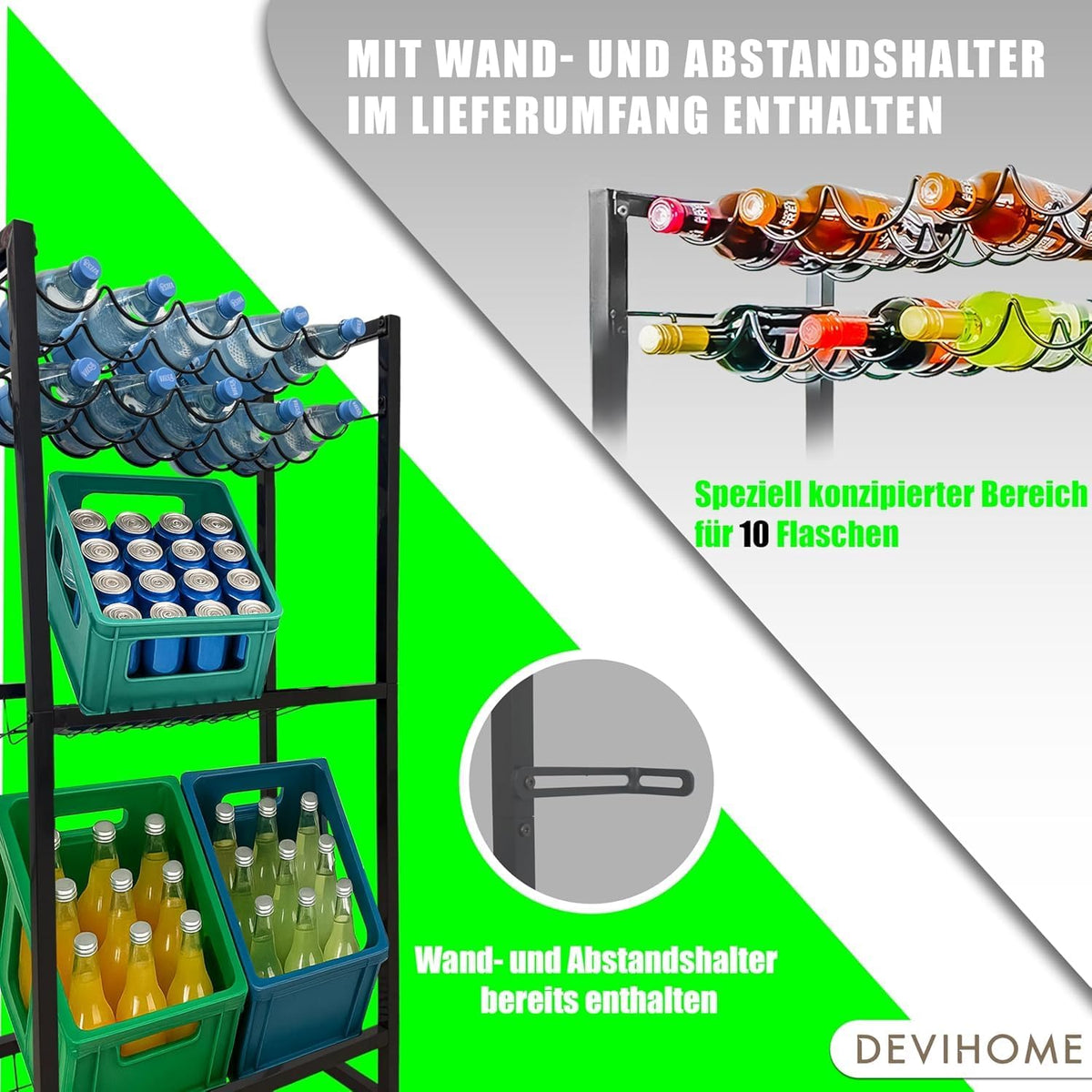 Raft sticle DEVIHOME Drinks Crate Rack Wine Rack 3 cutii 10 sticle