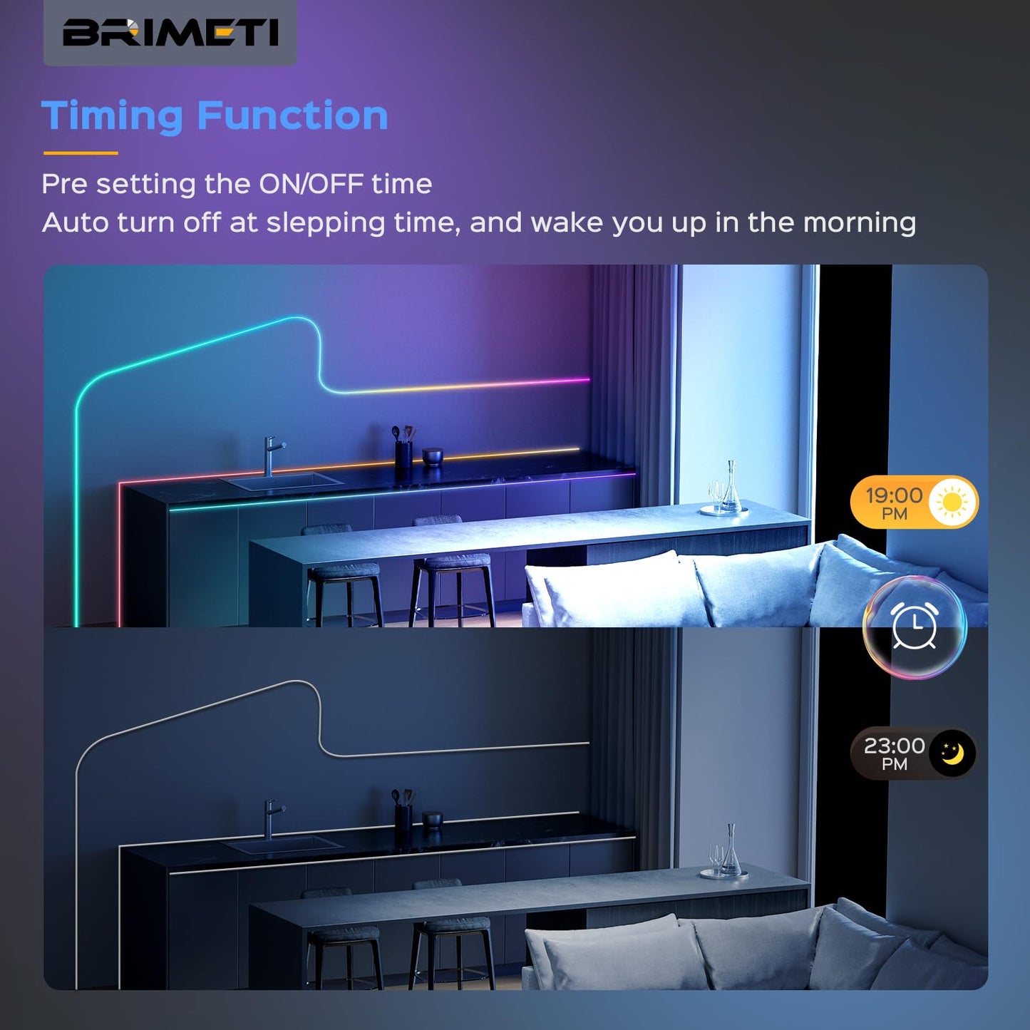 Banda LED BRIMETI 10 m RGBIC Neon IP65 cu control app si telecomanda