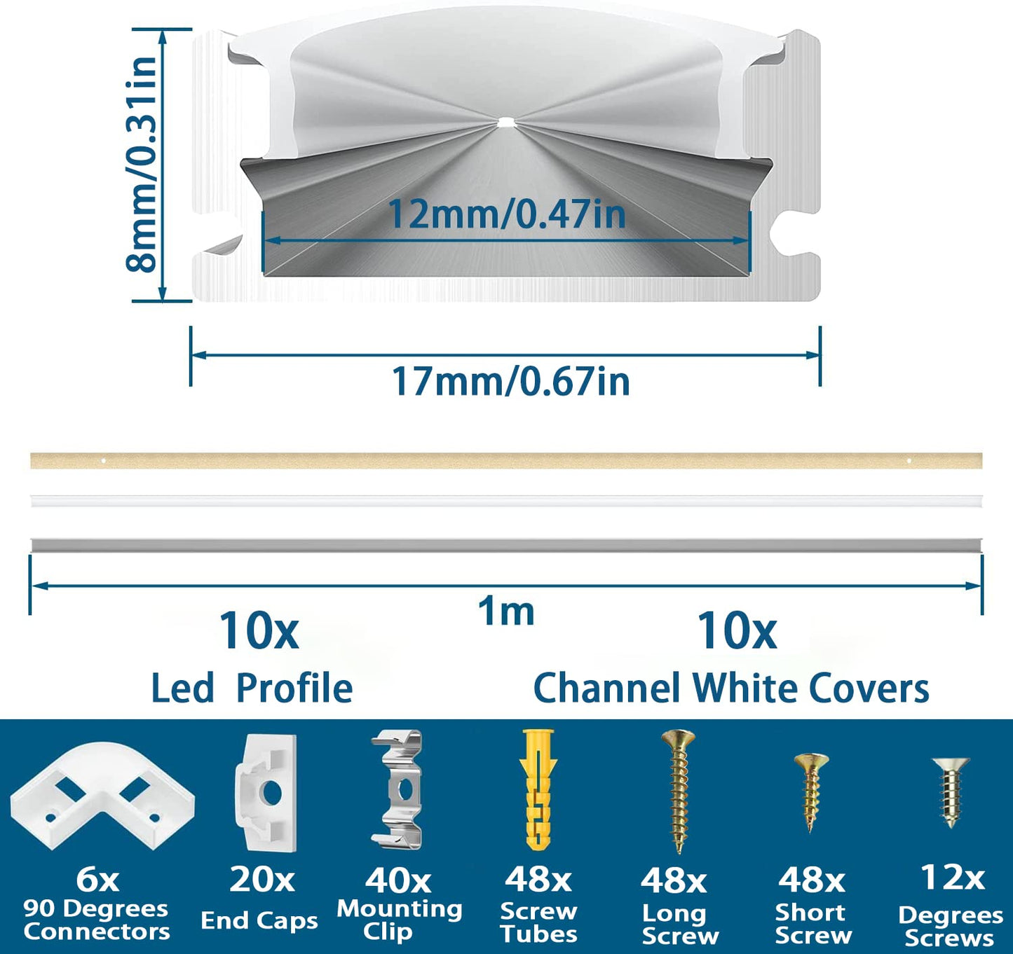 Profil LED Chesbung U-Form 10x1m Aluminiu 12V Alb Cald