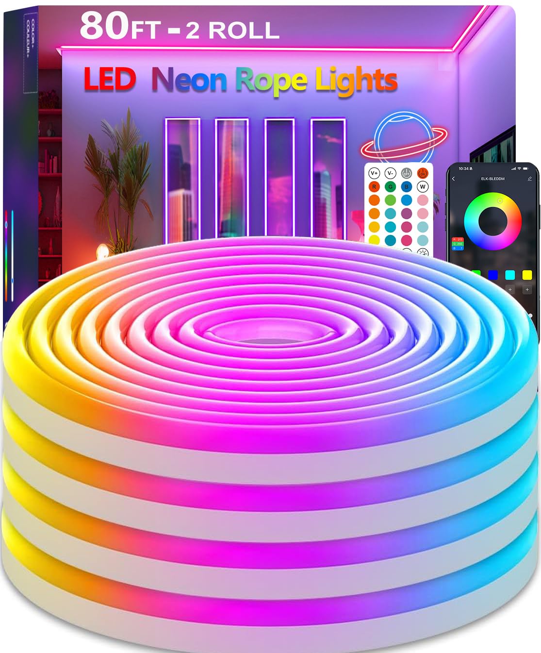 httpsmp 12M RGB Neon LED Strip Lights, Musik Sync, 24V Flexible Streifen mit App/Fernbedienung anwendbar auf Schlafzimmer, Raum & Außendekoration