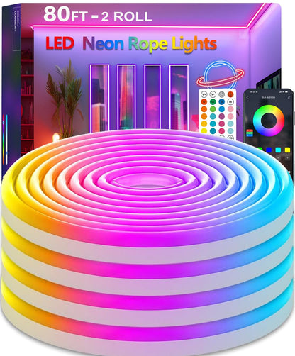 httpsmp 12M RGB Neon LED Strip Lights, Musik Sync, 24V Flexible Streifen mit App/Fernbedienung anwendbar auf Schlafzimmer, Raum & Außendekoration