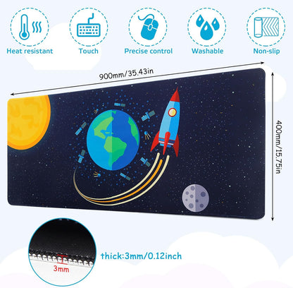 Mouse Mat Gaming Mouse Mat XXL 900 x 400 mm Desk Mat Large Mouse Mat White Mouse Pad Mouse Pad Earth Rocket Mouse Mat with Motif for PC Office Desk Mat Laptop Computer