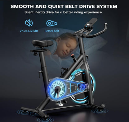 Exercise Bike, Adjustable Magnetic Resistance Spin Bikes Equipment for Home Use, Stationary Bike App Compatible with Digital Monitor, Upgraded Seat Cushion, 180KG Weight Capacity